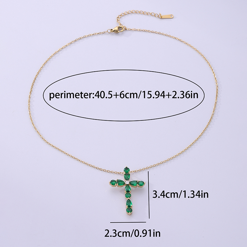 Vintage Style Cross Stainless Steel Plating Inlay Zircon 18k Gold Plated Pendant Necklace display picture 14
