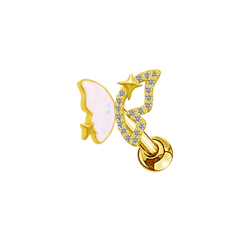 1 Piece Ig Style Simple Style Moon Flower Butterfly Plating Hollow Out Inlay Stainless Steel Copper Rhinestones Pearl Zircon Gold Plated Ear Studs display picture 14
