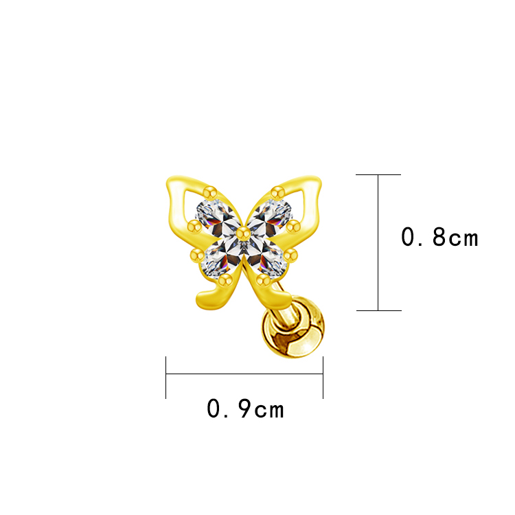 1 Piece Ig Style Simple Style Moon Flower Butterfly Plating Hollow Out Inlay Stainless Steel Copper Rhinestones Pearl Zircon Gold Plated Ear Studs display picture 9