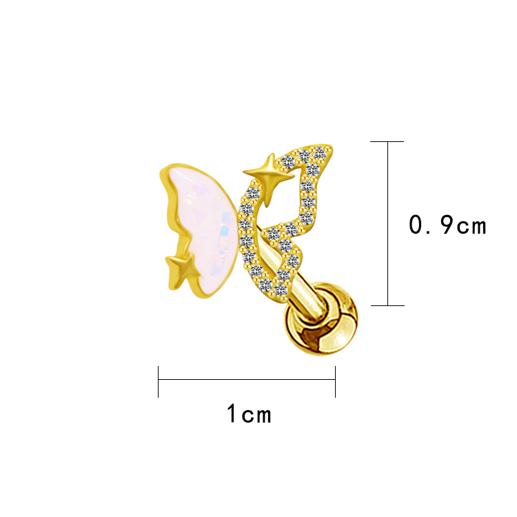 1 Piece Ig Style Simple Style Moon Flower Butterfly Plating Hollow Out Inlay Stainless Steel Copper Rhinestones Pearl Zircon Gold Plated Ear Studs display picture 11