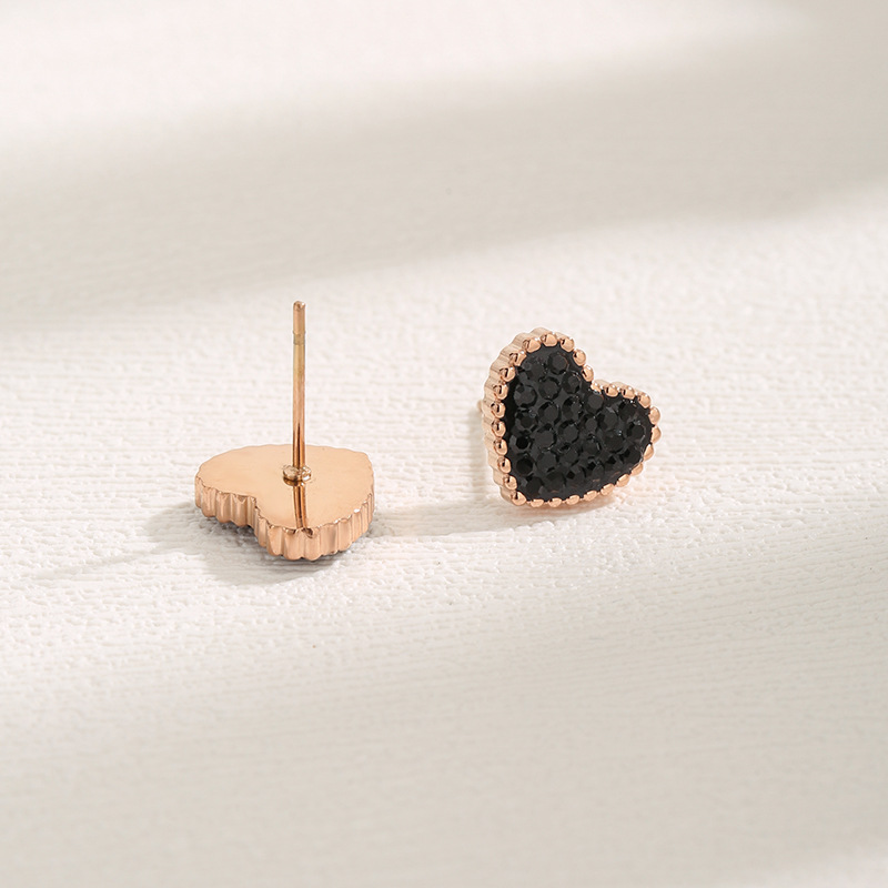 1 Pair Streetwear Heart Shape Inlay Stainless Steel Zircon Rose Gold Plated Ear Studs display picture 2