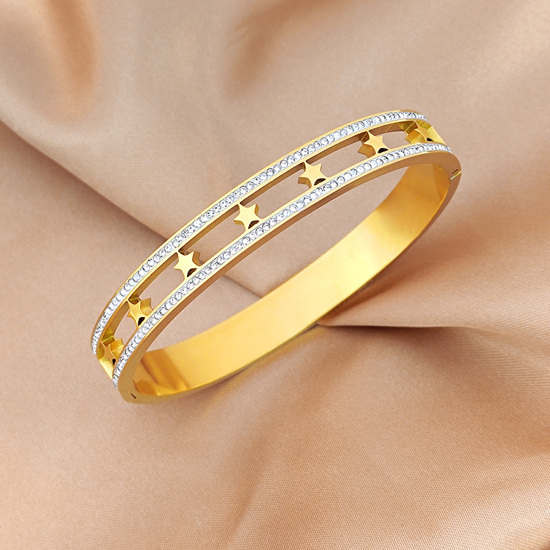 Simple Style Classic Style Leaf Star Stainless Steel Plating Inlay Zircon 18k Gold Plated Bangle display picture 4