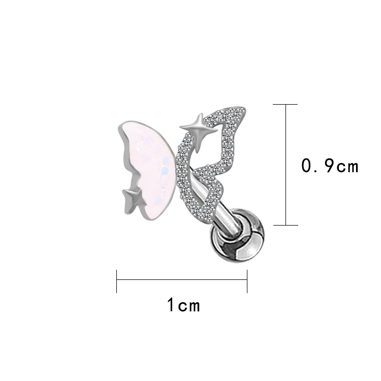 1 Piece Ig Style Moon Flower Butterfly Plating Inlay Stainless Steel Copper Rhinestones Zircon White Gold Plated Ear Studs display picture 2