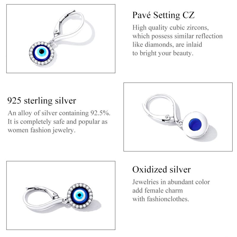 1 Pair Romantic Simple Style Devil's Eye Inlay Sterling Silver Zircon Earrings display picture 2