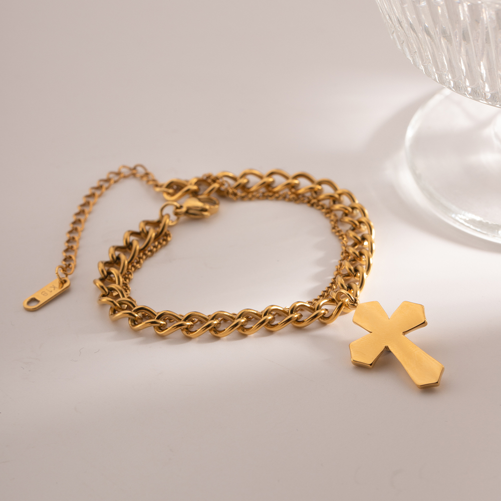 Simple Style Cross Stainless Steel Plating 18k Gold Plated Bracelets display picture 2