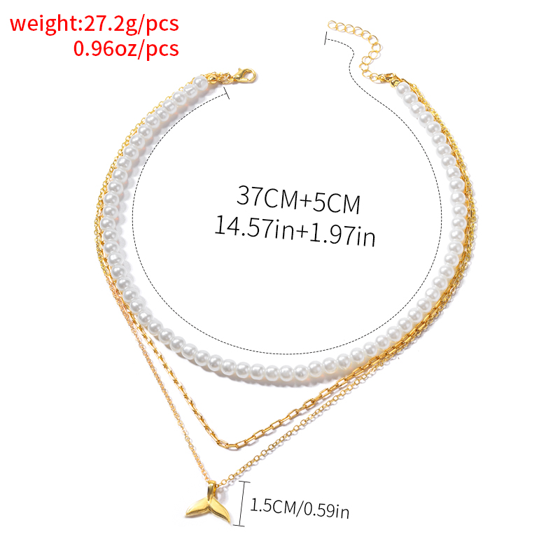 Glam Lady Simple Style Fish Tail Imitation Pearl Alloy Beaded Women's Layered Necklaces display picture 6