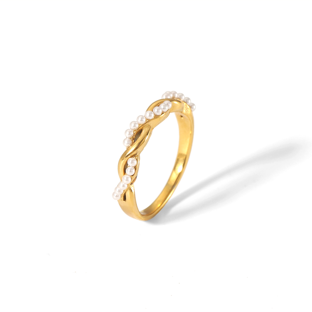 Edelstahl 304 18 Karat Vergoldet Einfacher Stil Klassischer Stil Überzug Inlay Twist Perle Zirkon Ringe display picture 8