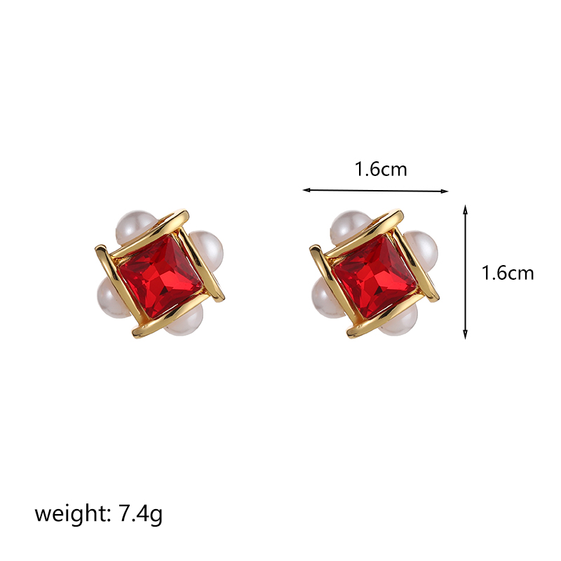 1 Paire Style Ig Carré Placage Incruster Le Cuivre Perle D'eau Douce Verre Zircon Plaqué Or 18k Plaqué Argent Boucles D'oreilles display picture 3