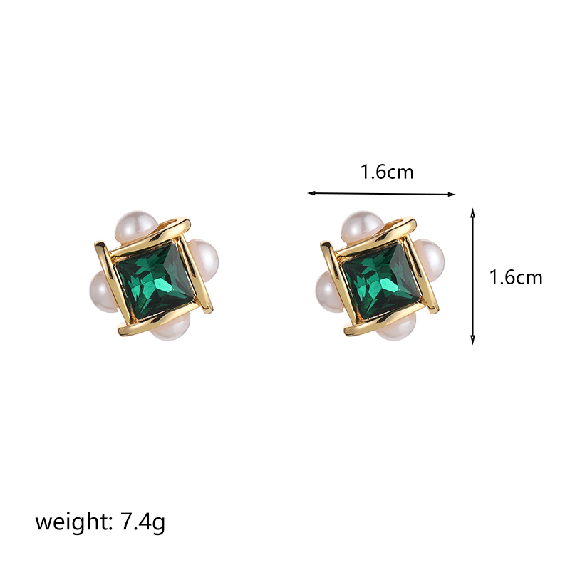 1 Pair Ig Style Square Plating Inlay Copper Freshwater Pearl Glass Zircon 18k Gold Plated Silver Plated Ear Studs display picture 4