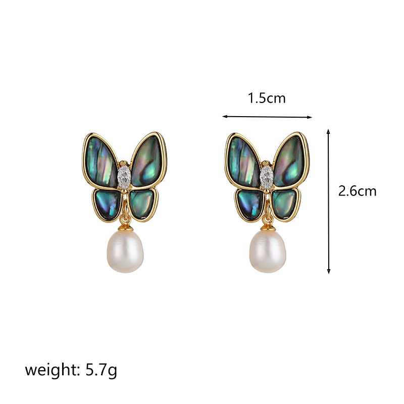 1 Pair Ig Style Butterfly Plating Inlay Metal Copper Freshwater Pearl Shell 18k Gold Plated Silver Plated Drop Earrings display picture 4