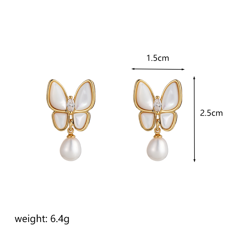 1 Pair Ig Style Butterfly Plating Inlay Metal Copper Freshwater Pearl Shell 18k Gold Plated Silver Plated Drop Earrings display picture 3
