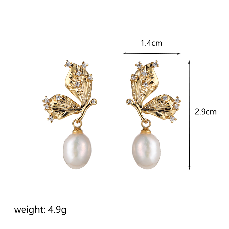 1 Pair Ig Style Butterfly Plating Inlay Metal Copper Freshwater Pearl Shell 18k Gold Plated Silver Plated Drop Earrings display picture 2