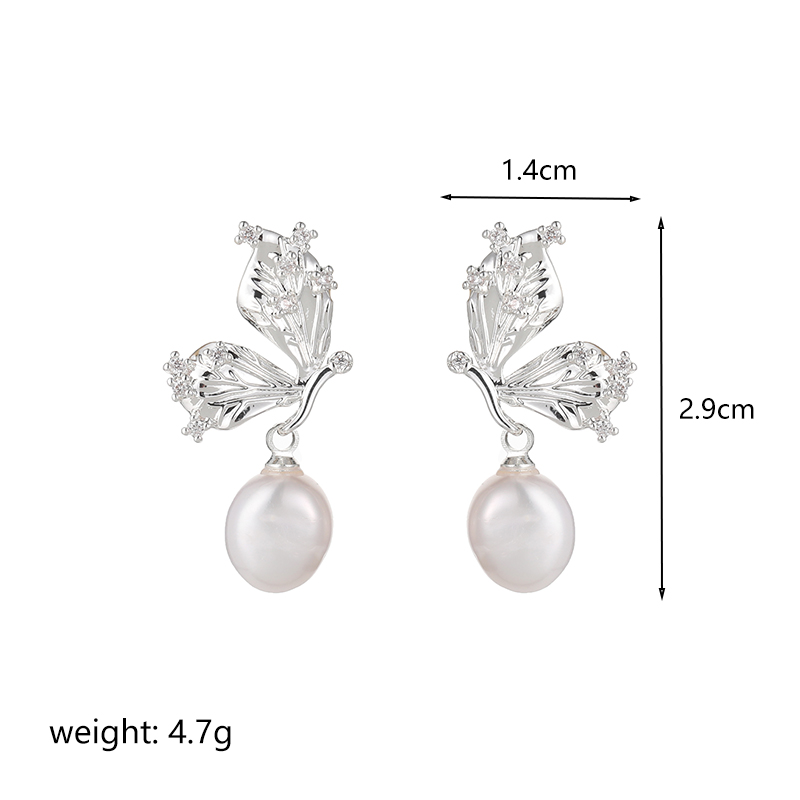 1 Pair Ig Style Butterfly Plating Inlay Metal Copper Freshwater Pearl Shell 18k Gold Plated Silver Plated Drop Earrings display picture 1