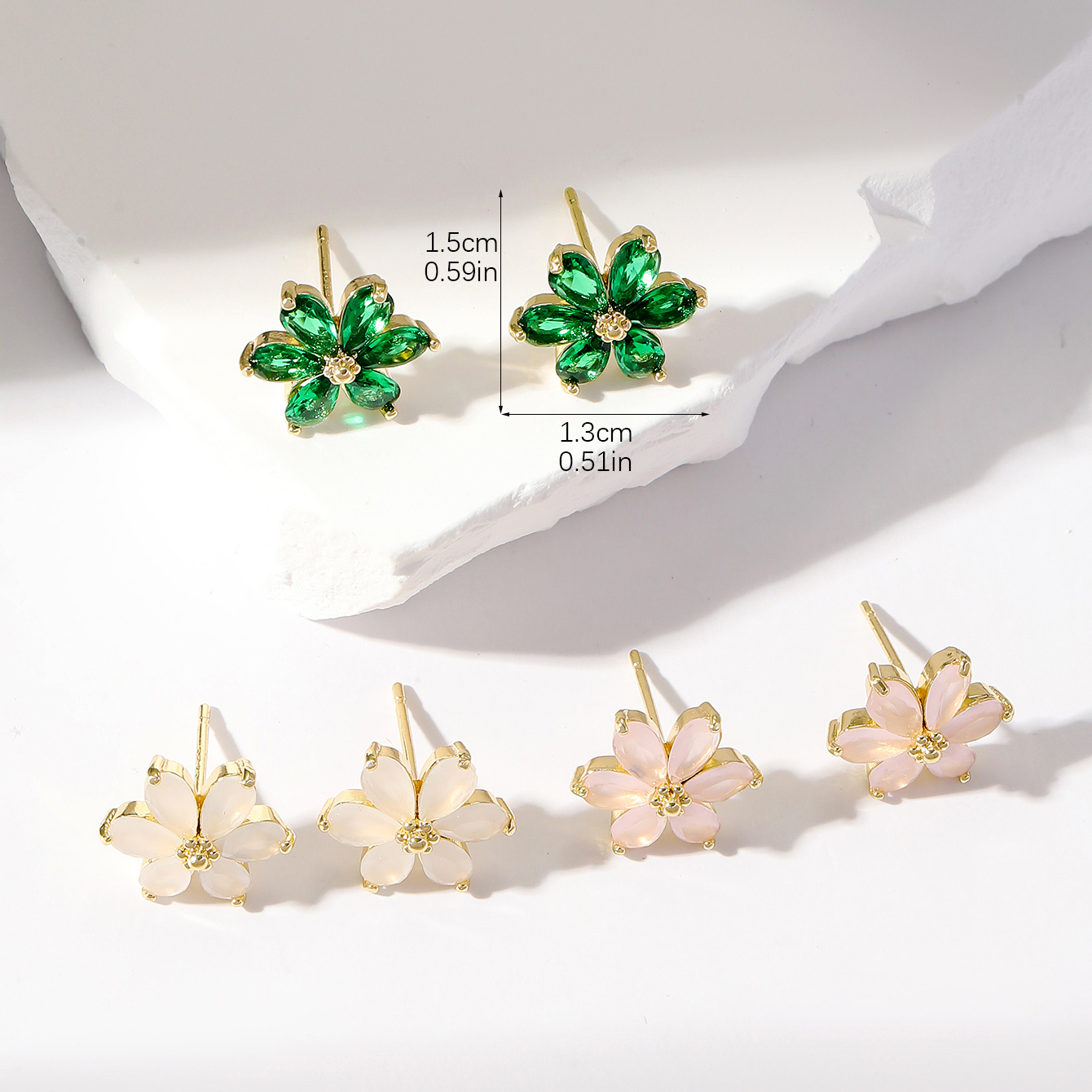 3 Pairs Korean Style Flower Plating Inlay Copper Zircon Gold Plated Ear Studs display picture 4