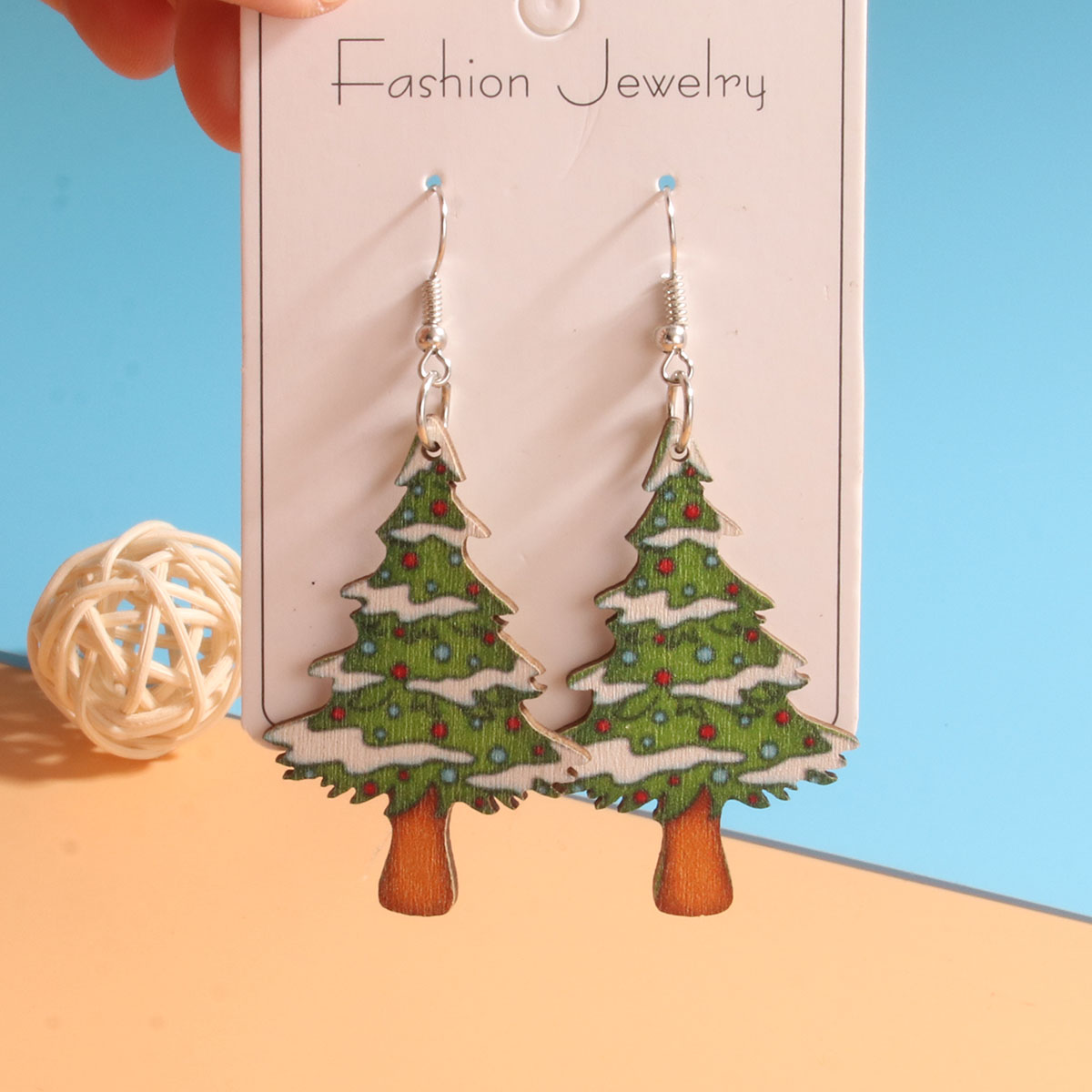 1 Pair Cute Sweet Artistic Santa Claus Tree Snowman Stainless Steel Wood Drop Earrings display picture 21
