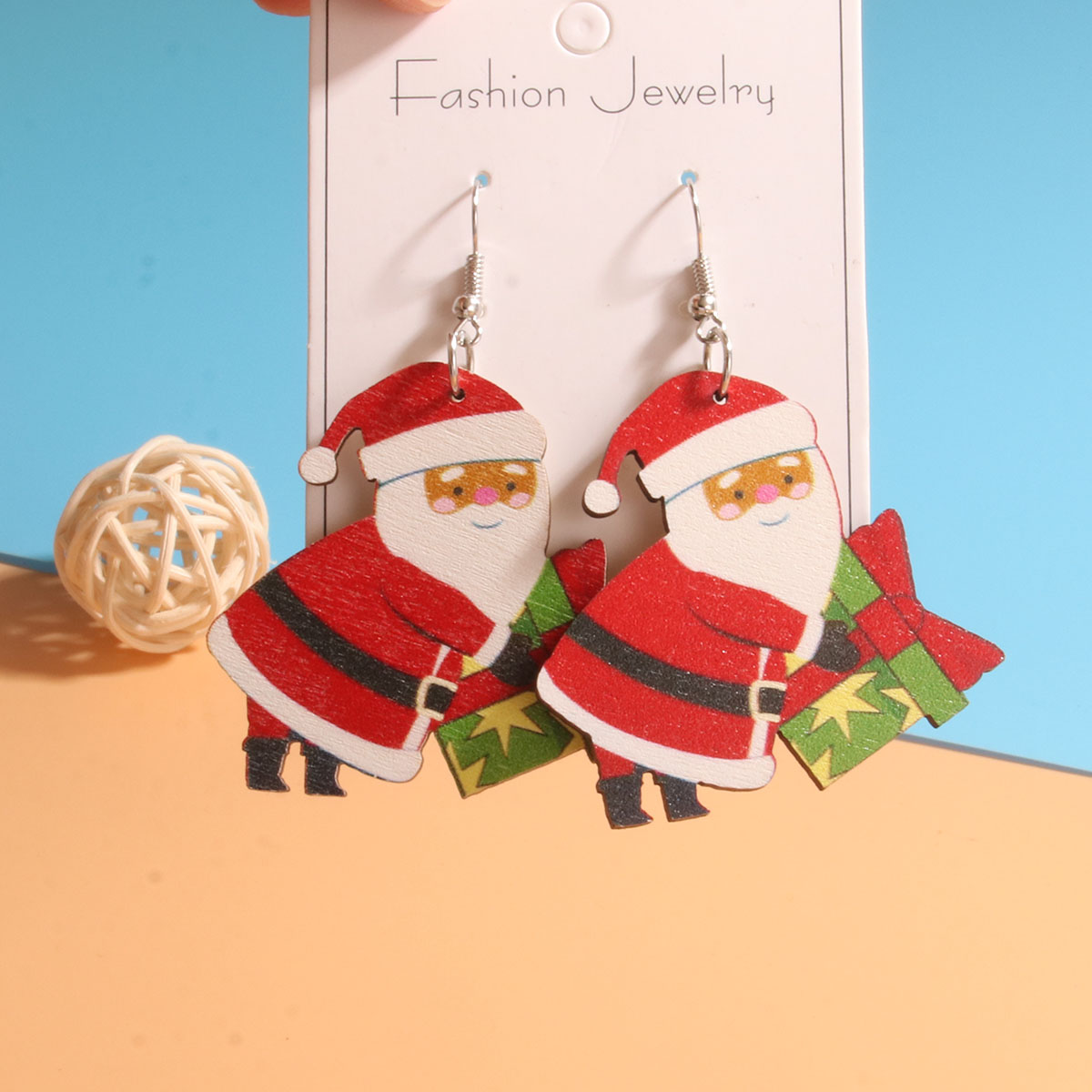 1 Pair Cute Sweet Artistic Santa Claus Tree Snowman Stainless Steel Wood Drop Earrings display picture 18