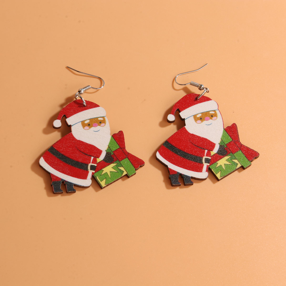 1 Pair Cute Sweet Artistic Santa Claus Tree Snowman Stainless Steel Wood Drop Earrings display picture 7
