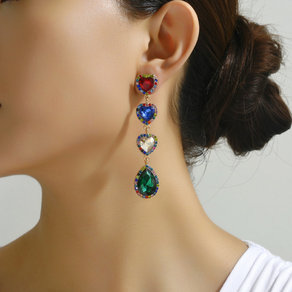 Wholesale Jewelry Romantic Sweet Heart Shape Zinc Alloy Glass Plating Inlay Drop Earrings display picture 14
