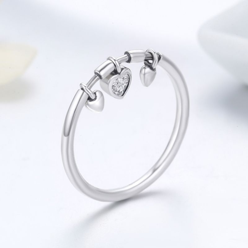Ig-stil Lässig Herzform Sterling Silber Charme Inlay Zirkon Charm Ring display picture 1