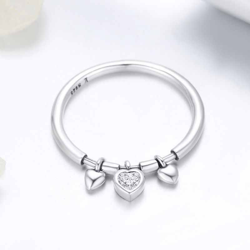 Ig Style Casual Heart Shape Sterling Silver Charm Inlay Zircon Charm Rings display picture 2