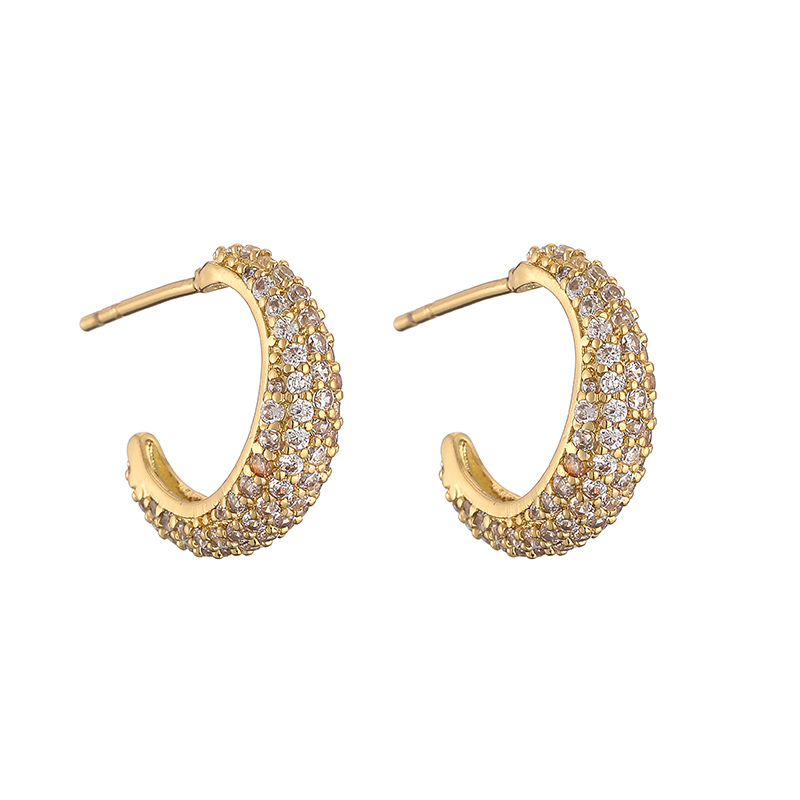 1 Pair Elegant Shiny C Shape Plating Inlay Copper Zircon 18k Gold Plated Earrings Ear Studs display picture 3