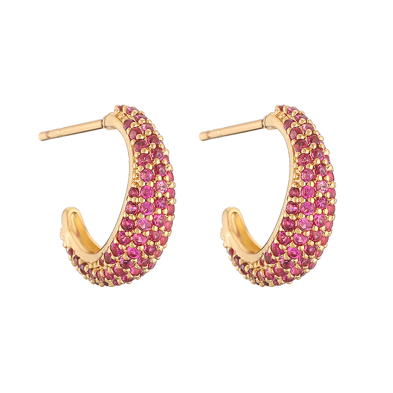 1 Pair Elegant Shiny C Shape Plating Inlay Copper Zircon 18k Gold Plated Earrings Ear Studs display picture 7