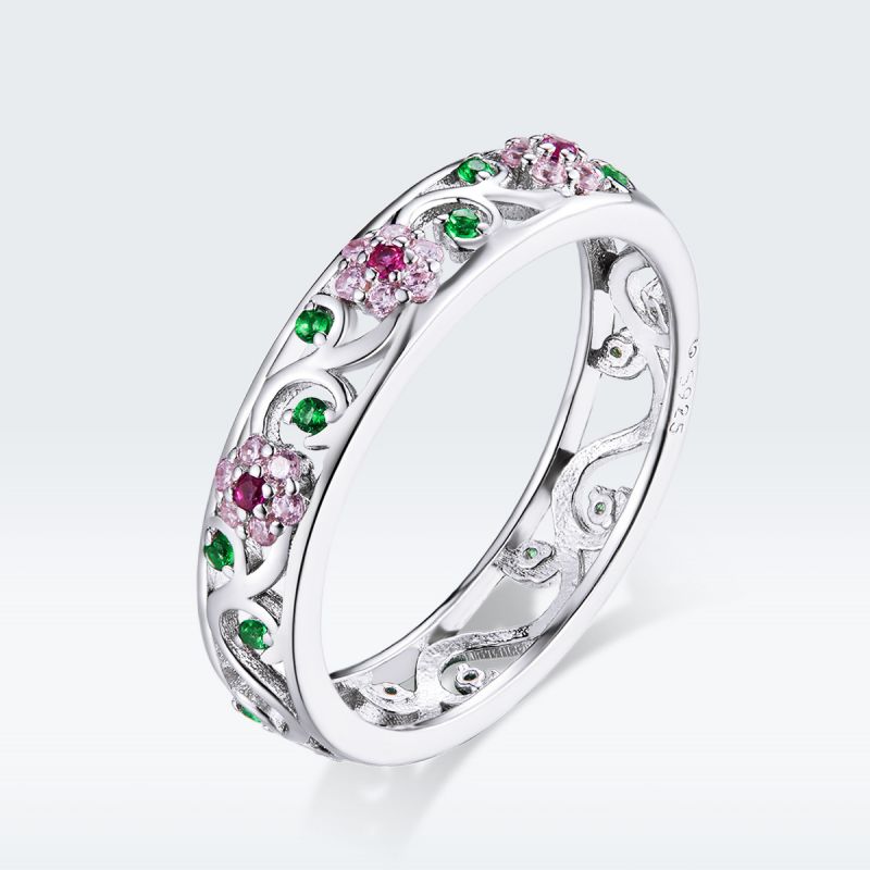 Décontractée Vêtement De Rue Fleur Argent Sterling Incruster Zircon Anneaux display picture 2