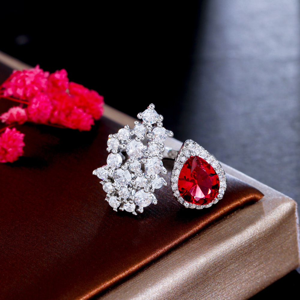 Glam Luxurious Water Droplets Copper Plating Inlay Zircon White Gold Plated Rhodium Plated Open Rings display picture 4