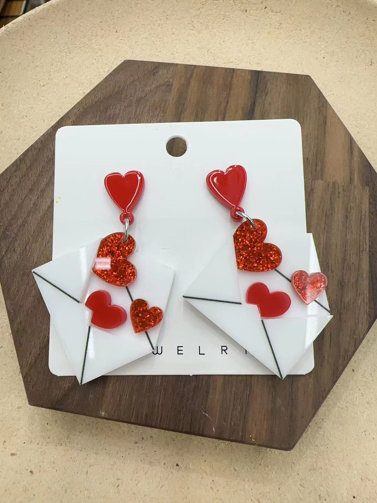 Wholesale Jewelry Fashion Astronaut Color Block Heart Shape Arylic No Inlaid Earrings display picture 14