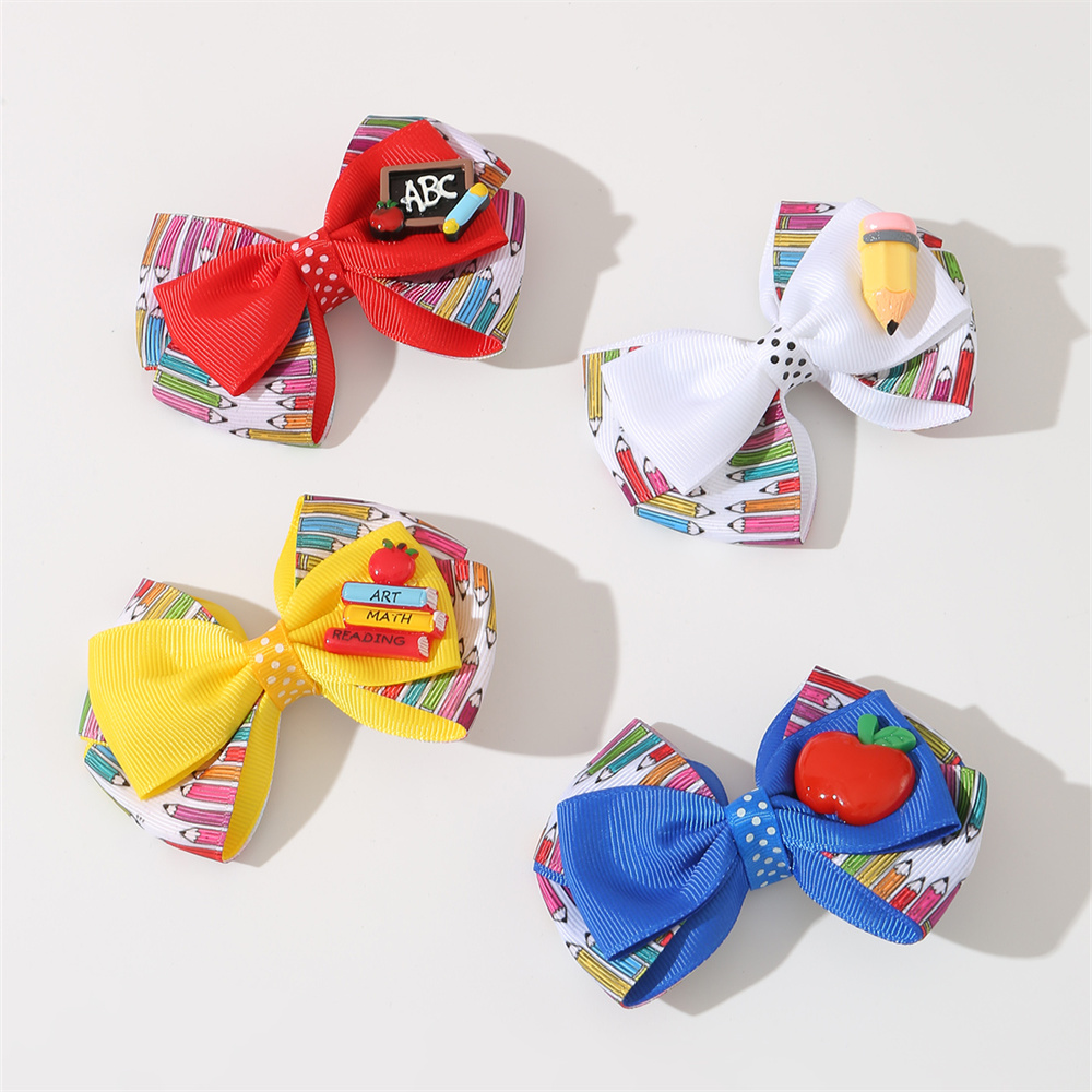 Cute Funny Sweet Cloth Printing Layered Bowknot Resin Hair Clip display picture 5