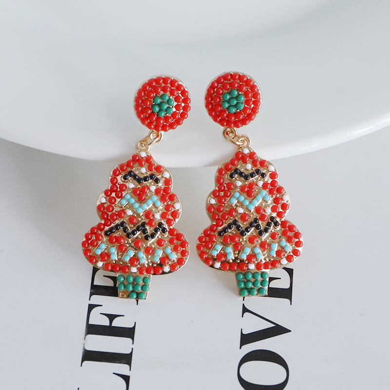 Wholesale Jewelry Vintage Style Exaggerated Christmas Tree Alloy Plastic Metal Artificial Gemstones Gold Plated Plating Inlay Drop Earrings display picture 5