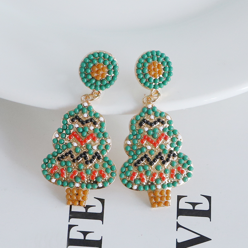 Wholesale Jewelry Vintage Style Exaggerated Christmas Tree Alloy Plastic Metal Artificial Gemstones Gold Plated Plating Inlay Drop Earrings display picture 7