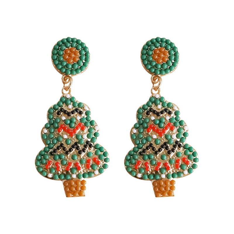 Wholesale Jewelry Vintage Style Exaggerated Christmas Tree Alloy Plastic Metal Artificial Gemstones Gold Plated Plating Inlay Drop Earrings display picture 3