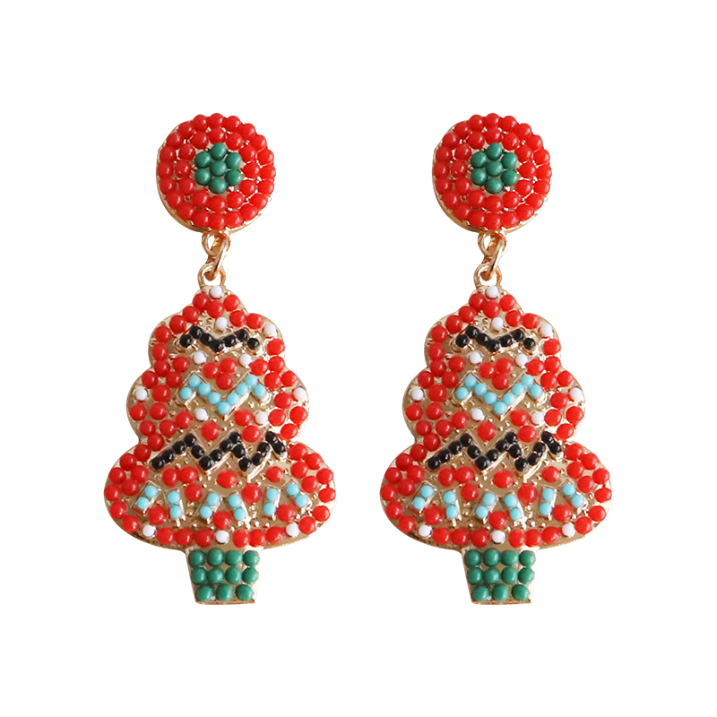 Wholesale Jewelry Vintage Style Exaggerated Christmas Tree Alloy Plastic Metal Artificial Gemstones Gold Plated Plating Inlay Drop Earrings display picture 2