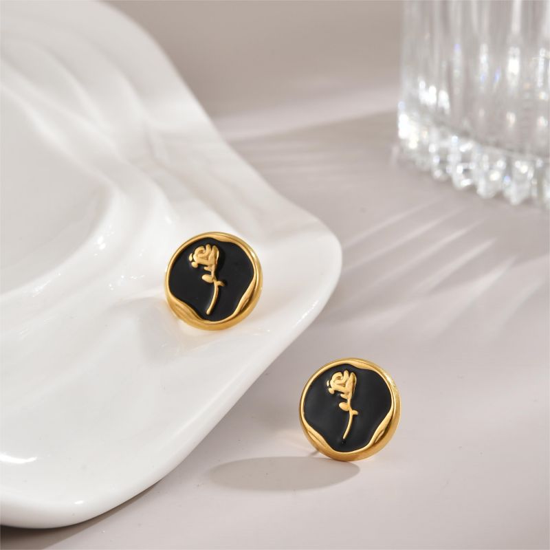 1 Pair IG Style Luxurious Artistic Rose Enamel Plating Stainless Steel 18K Gold Plated Ear Studs display picture 4