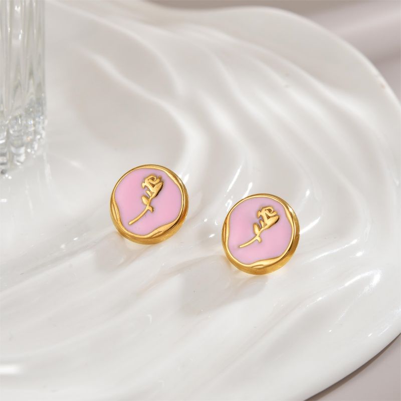 1 Pair IG Style Luxurious Artistic Rose Enamel Plating Stainless Steel 18K Gold Plated Ear Studs display picture 5
