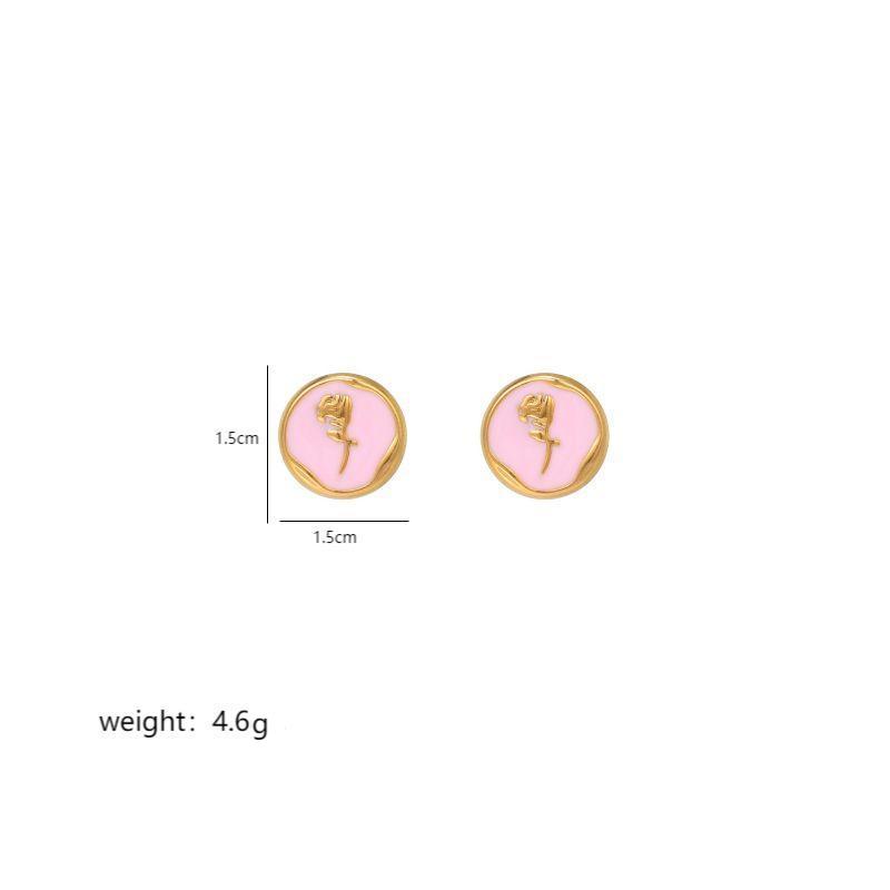 1 Pair IG Style Luxurious Artistic Rose Enamel Plating Stainless Steel 18K Gold Plated Ear Studs display picture 2