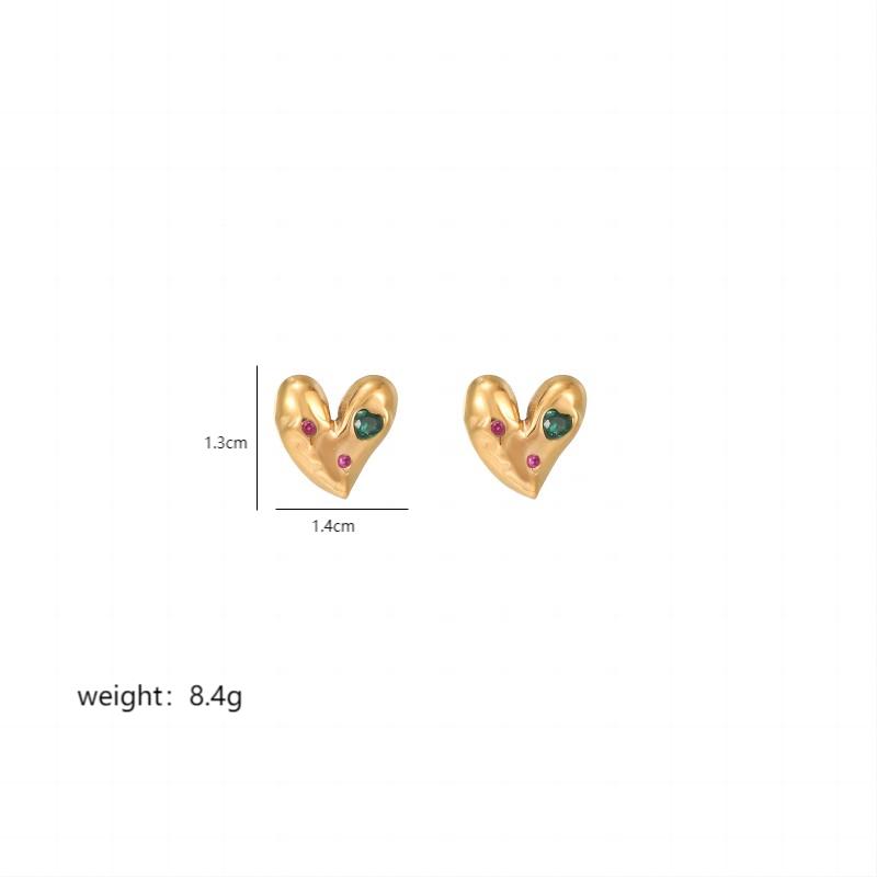 1 Pair Luxurious Heart Shape Plating Inlay Stainless Steel Zircon 18K Gold Plated Ear Studs display picture 3