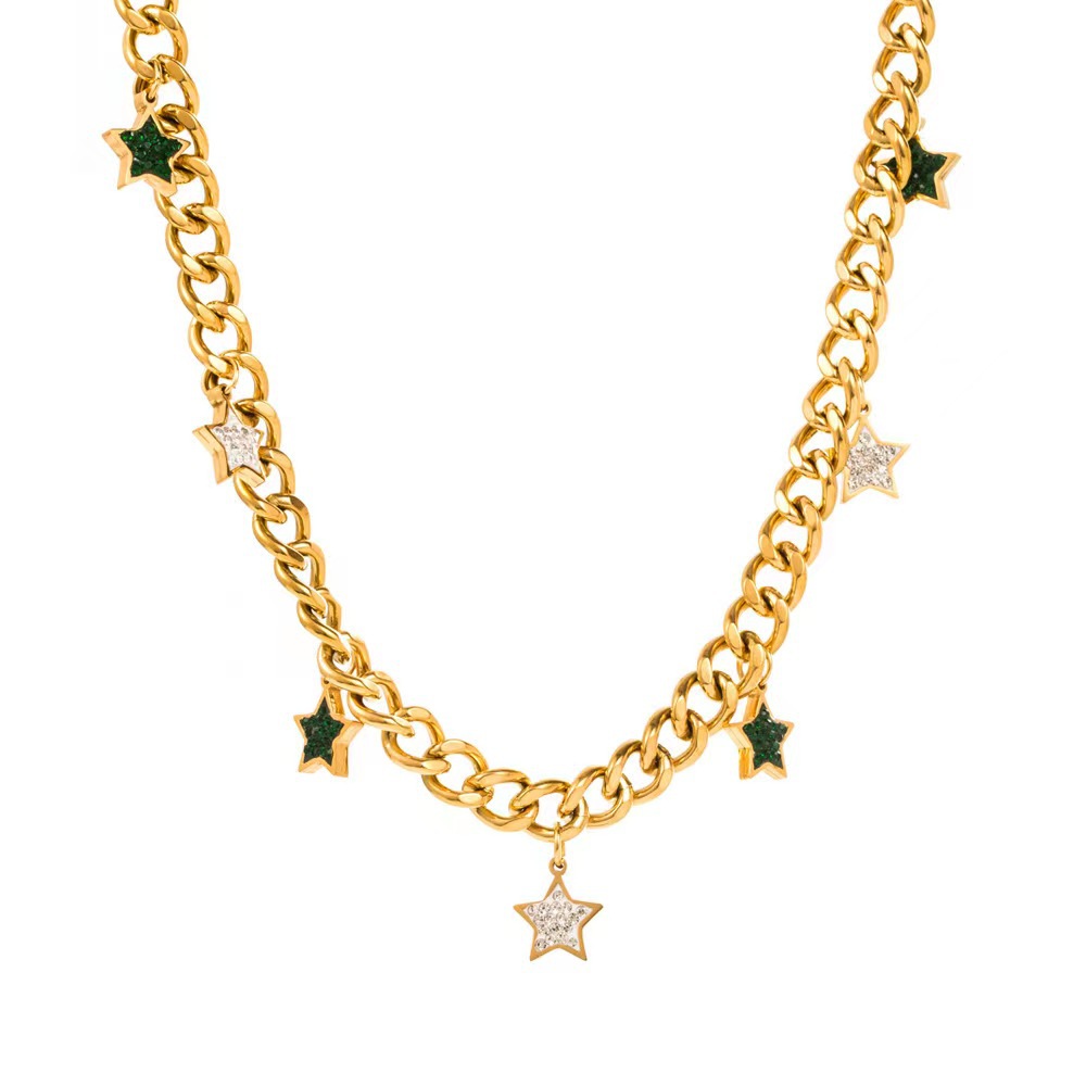 304 Stainless Steel 18K Gold Plated Simple Style Plating Inlay Star Artificial Rhinestones Necklace display picture 5