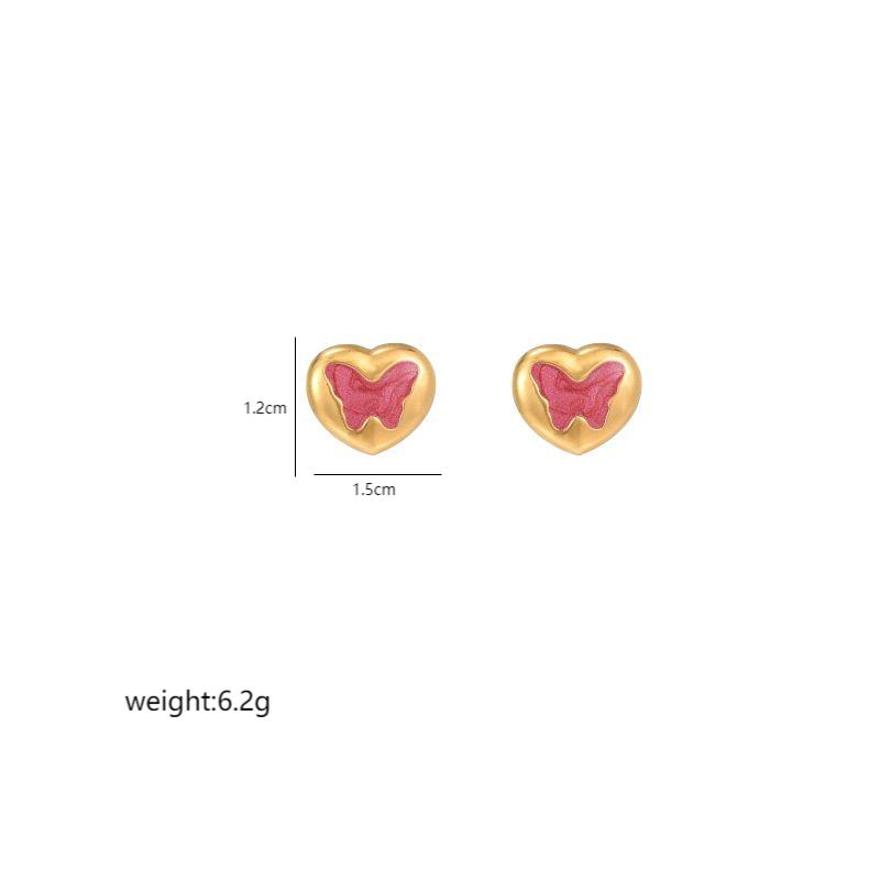 1 Pair Cute Heart Shape Enamel Plating Inlay Stainless Steel Zircon 18K Gold Plated Ear Studs display picture 3
