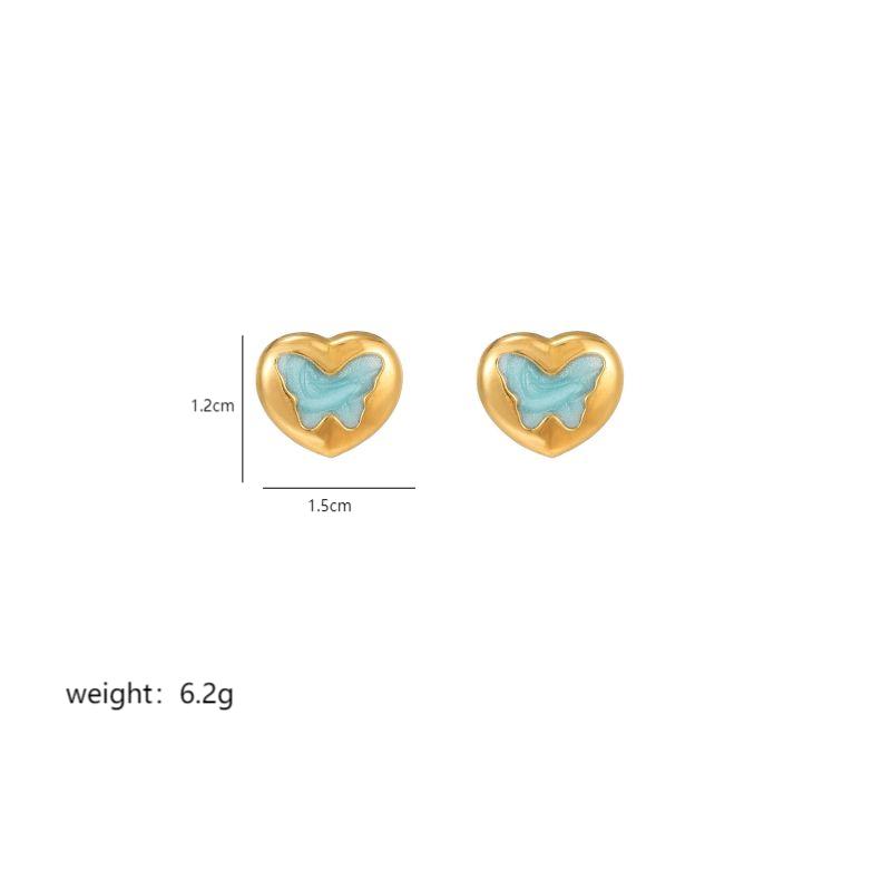 1 Pair Cute Heart Shape Enamel Plating Inlay Stainless Steel Zircon 18K Gold Plated Ear Studs display picture 4