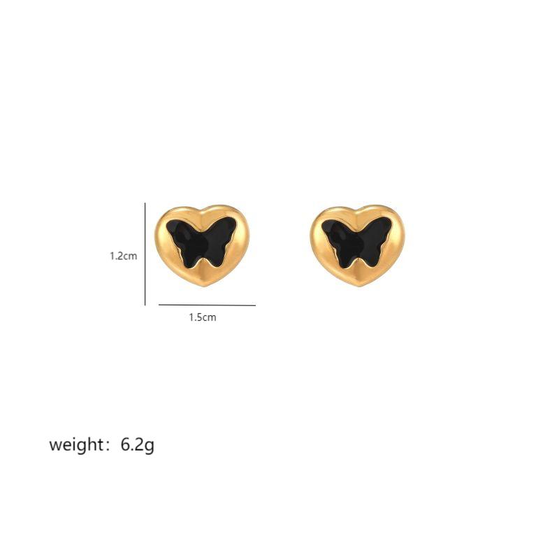 1 Pair Cute Heart Shape Enamel Plating Inlay Stainless Steel Zircon 18K Gold Plated Ear Studs display picture 2