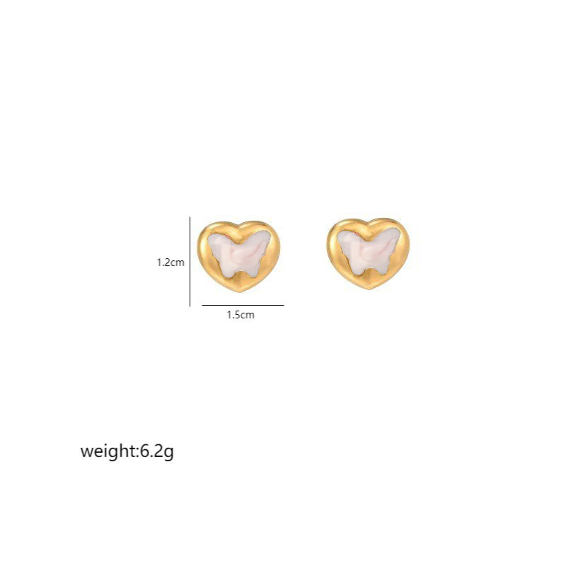 1 Pair Cute Heart Shape Enamel Plating Inlay Stainless Steel Zircon 18K Gold Plated Ear Studs display picture 6