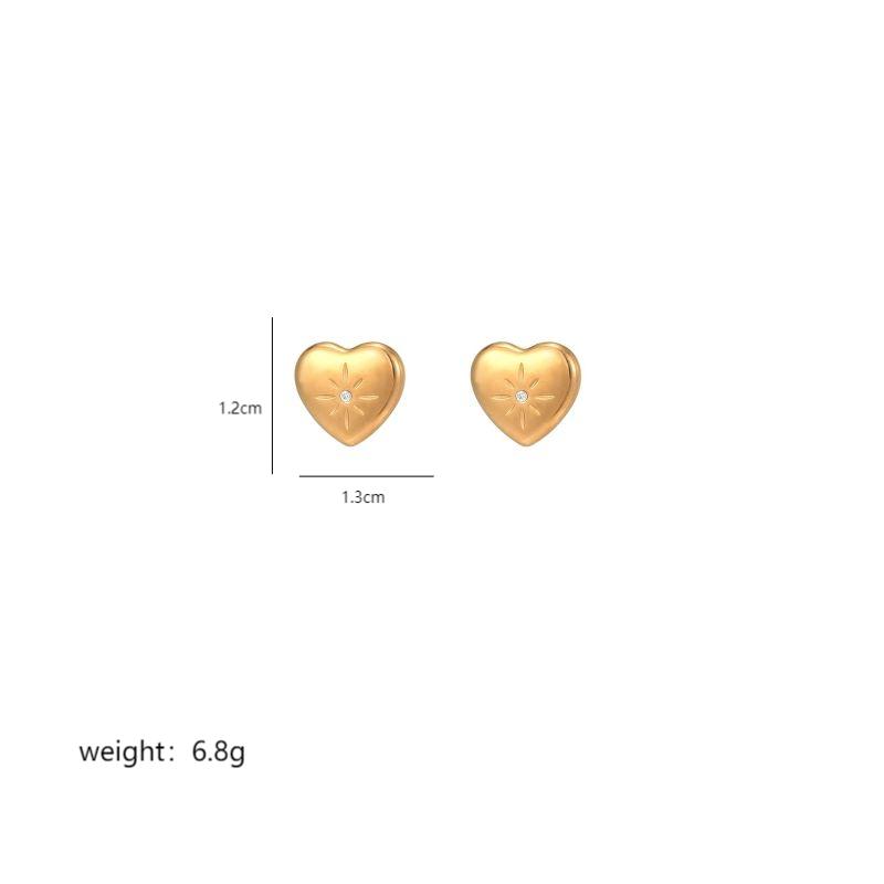 1 Pair Cute Heart Shape Enamel Plating Inlay Stainless Steel Zircon 18K Gold Plated Ear Studs display picture 5