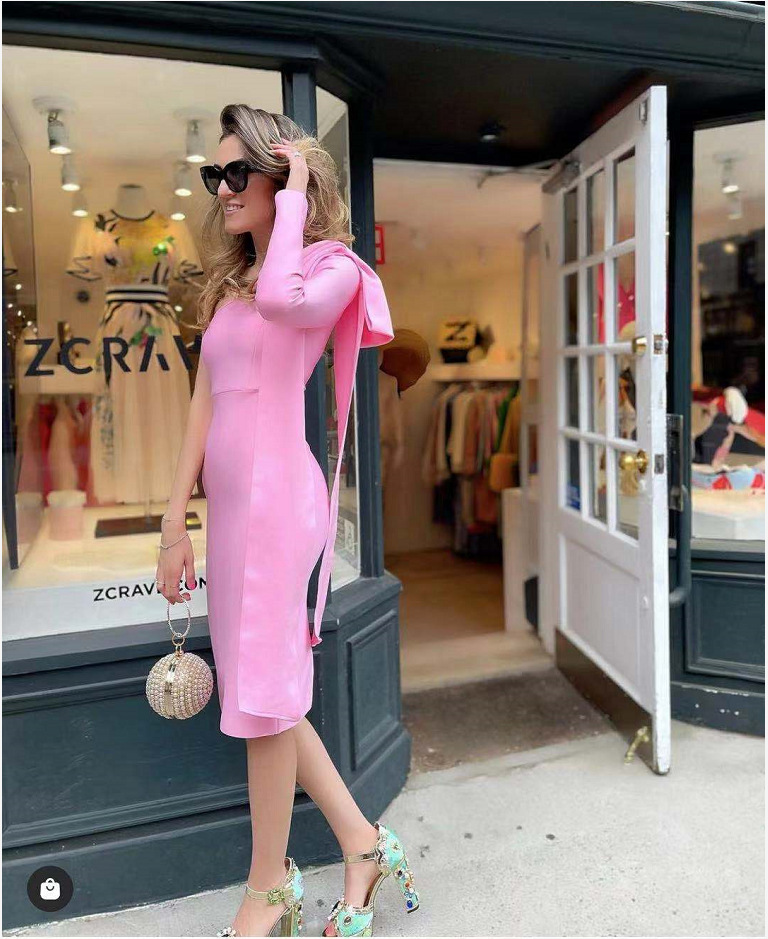 Women's Sheath Dress Elegant Oblique Collar Bowknot Long Sleeve Solid Color Midi Dress Banquet Party display picture 6