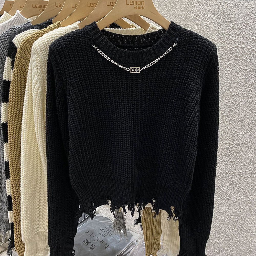 Women's Sweater Long Sleeve Sweaters & Cardigans Tassel Casual Stripe Solid Color display picture 8