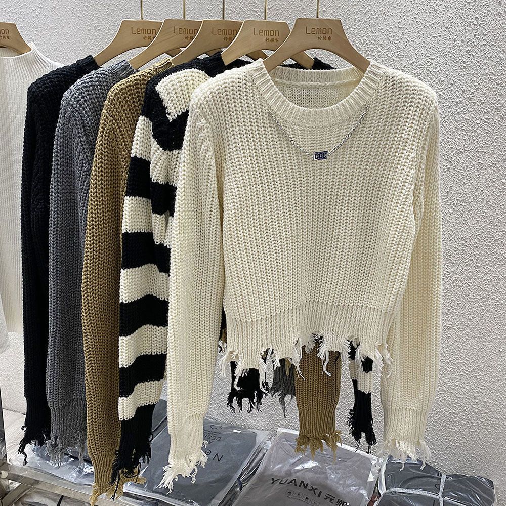 Women's Sweater Long Sleeve Sweaters & Cardigans Tassel Casual Stripe Solid Color display picture 17