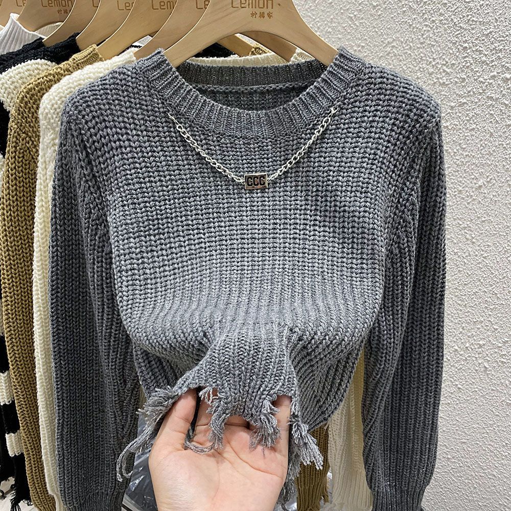 Women's Sweater Long Sleeve Sweaters & Cardigans Tassel Casual Stripe Solid Color display picture 16