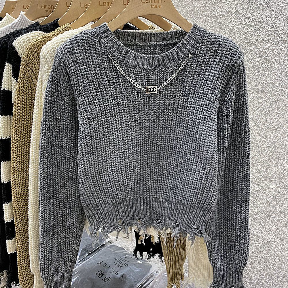 Women's Sweater Long Sleeve Sweaters & Cardigans Tassel Casual Stripe Solid Color display picture 14