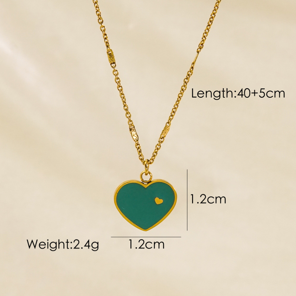 Retro Heart Shape 304 Stainless Steel Natural Stone 14K Gold Plated Shell Pendant Necklace Necklace In Bulk display picture 10